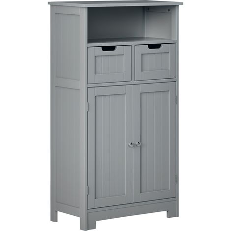 Badezimmerschrank mit 2 Schubladen, Nische, Schrank mit Tür, verstellbarem Einlegeboden, 60 x 30 x 109 cm, grau