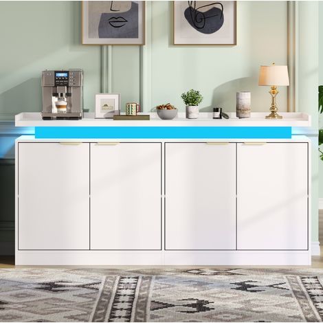 Credenza da cucina 160x39x83 cm, illuminazione LED RGB, ampio spazio di archiviazione, MDF bianco (1/5)