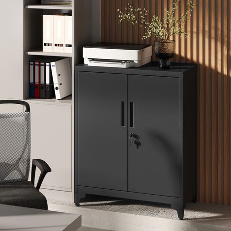Armoire de Bureau à 2 Portes, Verrouillable, en Acier, pour Bureau, Salon, Noir (1/5)