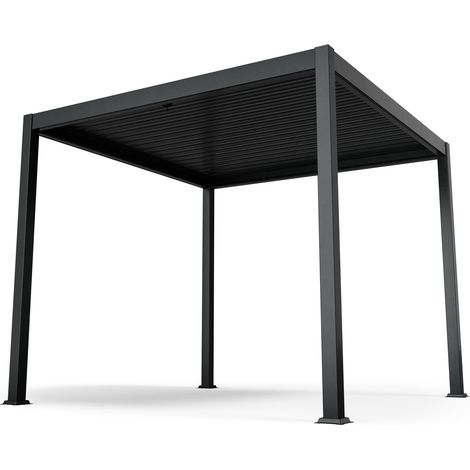 Blumfeldt Pavillon 3x3, Wasserdicht Stabil Winterfest, Lamellendach aus Verzinktem Stahl, Pulverbeschichteter Aluminiumrahmen, Wetterfest, Schwarz, Für Garten & Terrasse