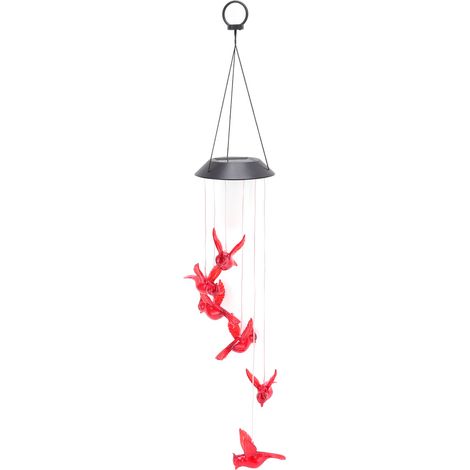Carillon solaire lumineux en ABS avec oiseau flamme, décoratif d'extérieur et coloré, pour cour ou jardin. Coque noire. (1/5)