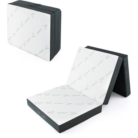 GOPLUS Matelas Pliable d’Invité en Mousse 193X80X10 CM, Matelas d’Appoint à 3 Plis avec Surface en Fibre de Bambou & 2 Poignées, pour Maison, Voyage, Camping, (1/5)
