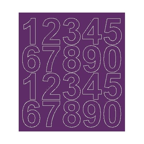 Pegatinas autoadhesivas con números de 5 cm, color morado mate. (1/2)