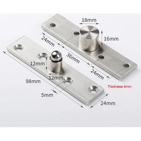 Charnière pivotante de porte robuste à rotation 360° (98 x 24 x 4 mm), en acier inoxydable, invisible, pour portes tournantes. Quincaillerie pour meubles. (1/5)
