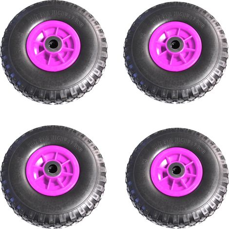 4x Sackkarrenrad Vollgummi 260x85 mm 3.00-4 PU Ersatzrad Rad Reifen Achsenlager 75 mm pink (1/5)