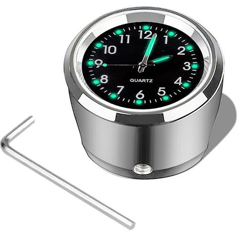Horloge de guidon de moto 7/8" chromée, étanche, à quartz, en aluminium noir lumineux (1/5)