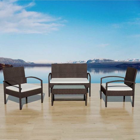 vidaXL Muebles de jardín 4 piezas con cojines ratán sintético marrón (1/5)