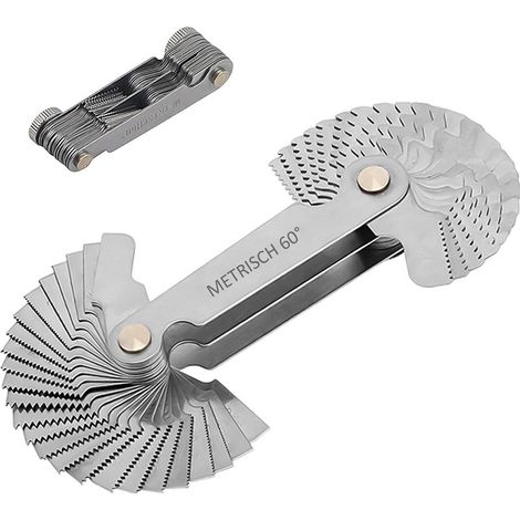 1 calibre de rosca, herramienta de medición métrica, calibre de precisión, mango de acero inoxidable en espiral, calibre de rosca métrica de 60 grados, calibre de rosca imperial de 55 grados (1/4)