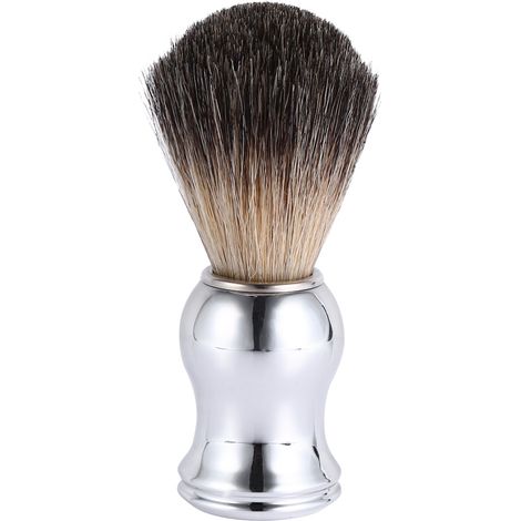 Brosse à raser homme design, outil nettoyant visage, poils synthétiques imitation blaireau, manche argenté en plastique. (1/5)