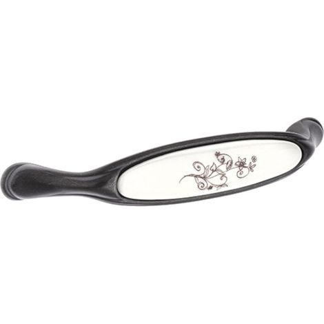 Poignée de meuble vintage en zamak finition laiton foncé porcelaine céramique motif fleur entraxe 128 mm avec vis Tiroir Armoire Réparation (1/3)