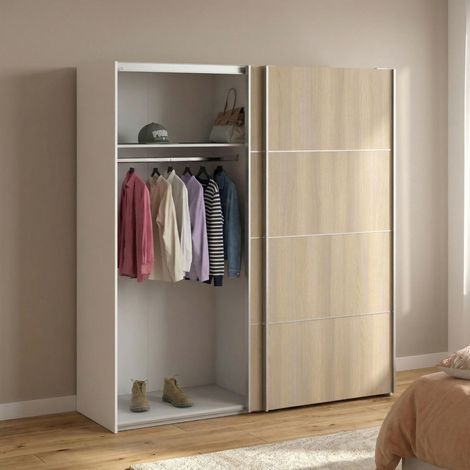 Dmora - Kleiderschrank 2 Türen Cassandre, Schlafzimmermöbel, Schrank, Garderobe, 182x64 h202 cm, Eiche und Weiß (1/5)