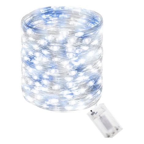 SPRINGOS Draht-Lichterkette 100 LEDs Länge 1000 cm Kaltweiß Blau batteriebetrieben Indoor Weihnachten Deko-Beleuchtung