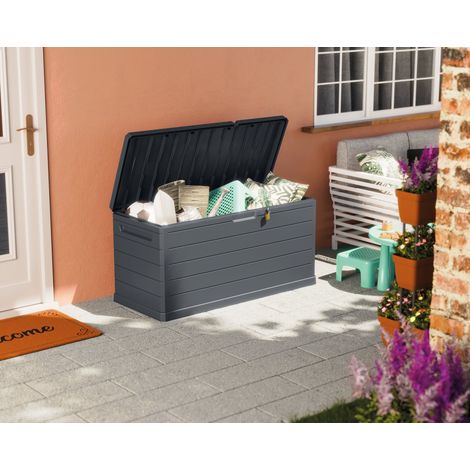 Coffre Hamme, Résistant UV, Impermeable, Capacité 350 l, Fermeture Cadenas, Fabriqué en Italie, 52x118,5x56,8h cm Gris Anthracite (1/5)