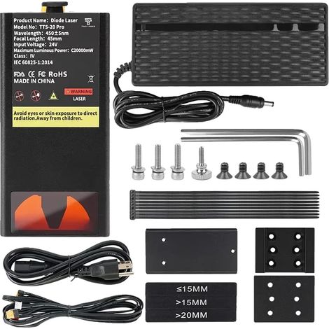 Módulo láser, potencia óptica de 20 W, longitud de onda de 450 nm, color beige. (1/2)