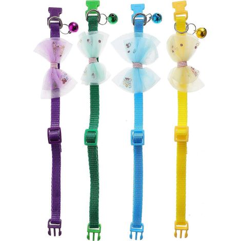 Collar para gato con cierre de seguridad, pajarita y cascabel, 4 unidades, colores surtidos. (1/5)