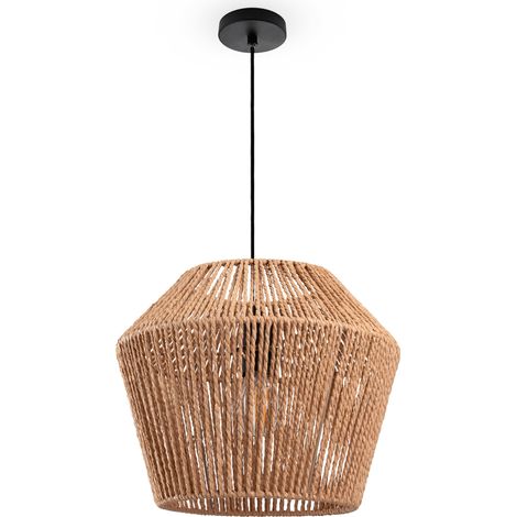 Paco Home Pendelleuchte Esstisch Hängelampe Esszimmer Lampe E27 Papier Boho Rattan Pendelleuchte - Schwarz, Natur (Ø33cm)