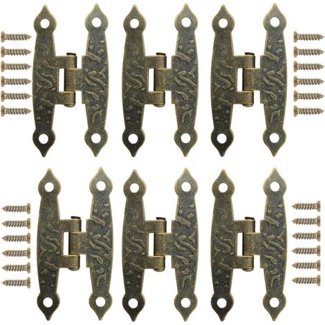 20 Stück bronzefarbene Retro-Scharniere, dekorative Scharniere, Schrankscharniere, Schränke, Metallscharniere, Retro-Stil, Klappscharniere mit Schrauben für kleine Boxen, Koffer, Möbel, Retro-Tür