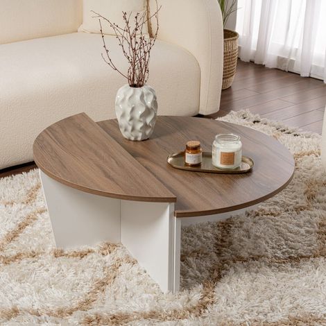 Table basse ronde Orion noyer et mélaminé blanc 90x60 cm (1/5)