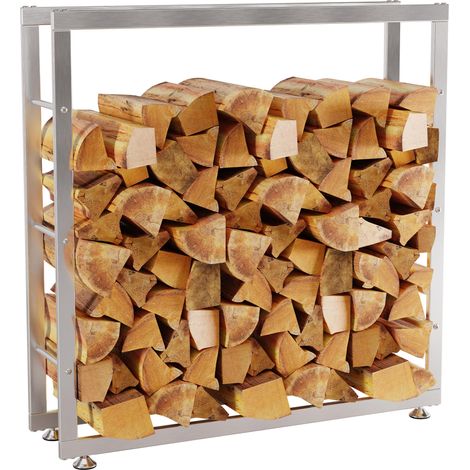 Range-bûches étagère support bois de cheminée 100x100x25 cm en acier inoxydable 100003546 (1/5)