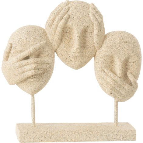Statuette 3 Visages sur Socle "Morris" 30cm Beige