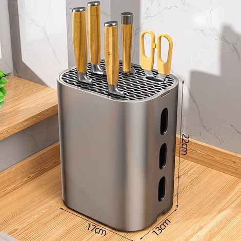 Porte-couteaux de cuisine, porte-baguettes de table multifonctionnel pour couteaux de cuisine, 22 × 17 × 12 cm, gris pistolet (1/5)