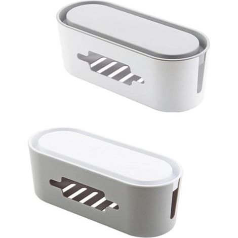 Multifunktionale Kabelmanagementbox mit Deckel, Kabelorganizer aus Kunststoff für Büro und Zuhause, graue Kabelabdeckung, Komplettes Kabelmanagement (1/5)
