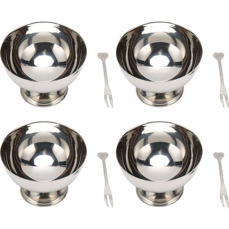 4 pièces Bols à Glace avec Pied en Acier Inoxydable, Récutilisables pour Sundaes, Fruits et Snacks de Fête (1/5)