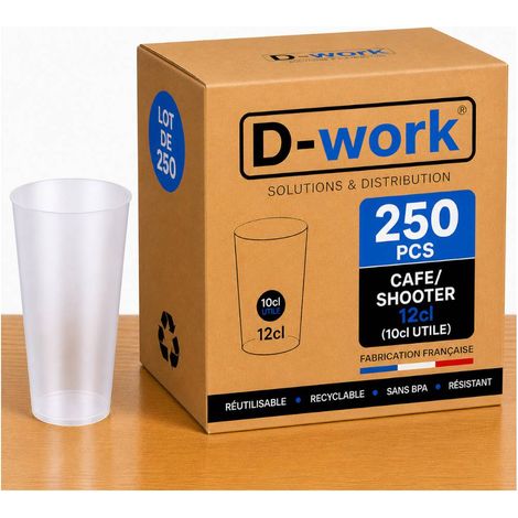 Lot de Verres Gobelets Réutilisables 20 cl (12,5 cl utile) en Polypropylène Sans BPA, Translucides, Résistants et Recyclables, Idéal Soirées, Bars, Événements et Professionnels - D-Work