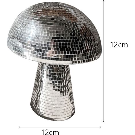 Boule champignon en résine argentée effet miroir, idéale pour les fêtes, les scènes et la décoration intérieure. (1/5)