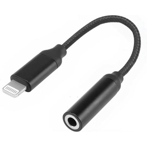 Adattatore Compatibile Lightning Jack Audio 3.5mm Nylon Intrecciato Nero AUX (1/5)