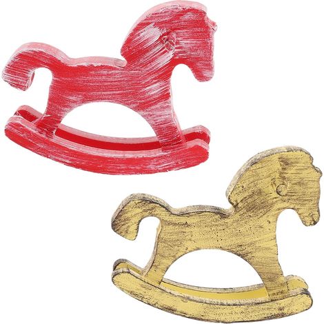 Figurine de Cheval Vintage en Bois Peint la Main, Lot de 2 Pièces, Ornement de Table Solide Poussière, Décoration pour Anniversaires et Fêtes (1/5)