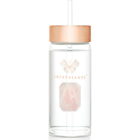 Bouteille d'eau en verre de quartz rose Crystallove avec paille 400 ml (1/5)