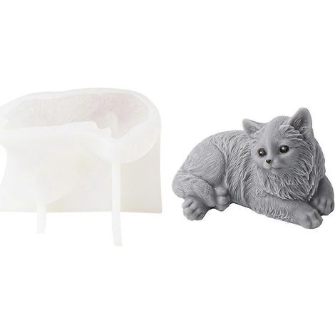 Moule en silicone pour résine, motif chat couché, pour la fabrication de bougies DIY et d'ornements de chat 3D.