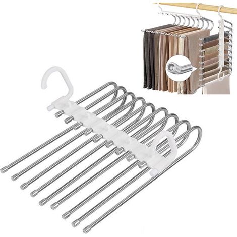 Appendiabiti pieghevole salvaspazio 9 in 1, supporto antiscivolo in acciaio inox per pantaloni e cravatte (1/5)