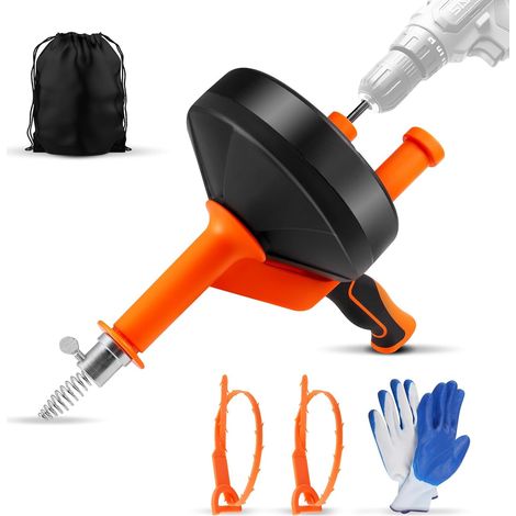 Spirale de nettoyage de tuyaux de 10 m, avec adaptateur de foret, serpent sanitaire, avec gants de travail, efficace pour le nettoyage des canalisations dans la cuisine et la salle de bain (1/5)