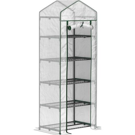 1 Serre De Jardin, Châssis Acier, Bâche PE Renforcée, 5 Étagères, Porte Zippée, Pour Balcon Et Légumes (1/5)