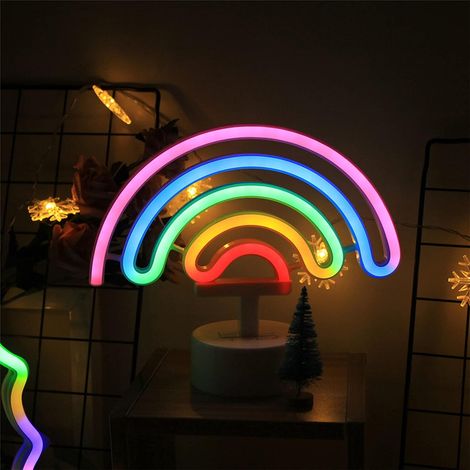 Enseigne au néon arc-en-ciel à LED multicolore mignonne avec base au néon à LED à piles pour chambre d'enfant, salon, festival, décoration de fête (1/5)