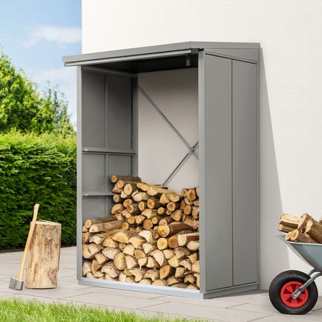 Hörmann Ecostar Metall Kaminholzregal Elegant Typ 1, graualuminium, 123 x 103 x 198 cm (T x B x H)