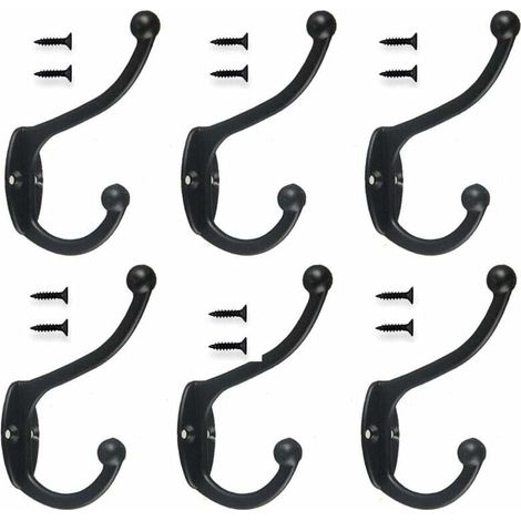 Paquete de 6 ganchos retro, perchero, ganchos vintage de metal para colgar en la pared, para baño, cocina, dormitorio y entrada, color negro. (1/4)
