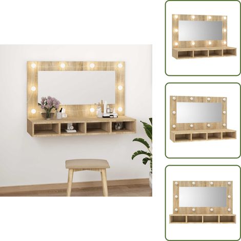 Spiegelschrank mit LED Sonoma-Eiche 90x31,5x62 cm - Spiegelschrank - LED-Spiegel - Badezimmermöbel - Kosmetikschränkchen - Sonoma-Eiche (1/5)