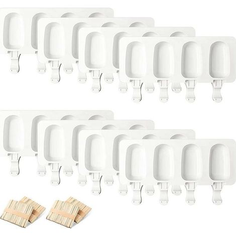 8 Silikon-Eisformen, 4 Mulden, Eis am Stiel, wiederverwendbare ovale Cake-Pop-Formen, für die DIY-Eisherstellung