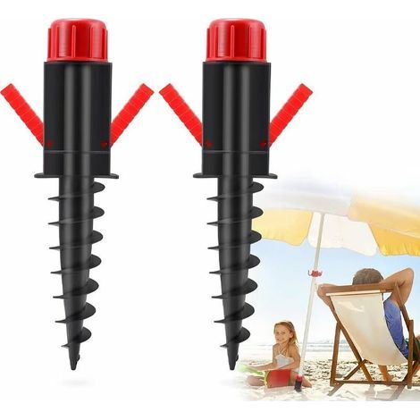 Soporte para sombrilla, soporte para sombrilla de playa para suelo, soporte de plástico para sombrilla para arena o suelo, funda de suelo atornillable con gancho para colgar, 2 piezas Ø 20–32 mm (1/5)