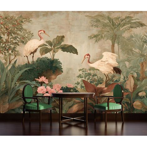 Fototapete Wald Dschungel Vintage, für Wohnzimmer und Schlafzimmer, 350 x 250 cm – Komplettset inkl. Kleister & Anleitung (1/5)
