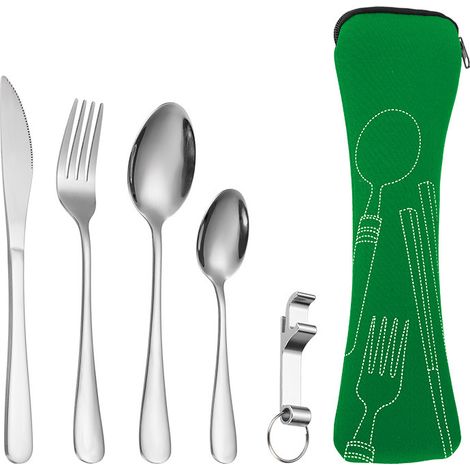 Couverts Portatifs - En Acier Inoxydable - Avec Boîte De Rangement - Pour Pique-Nique Camping Voyage Bureau - Lot De 4 Pièces (1/5)