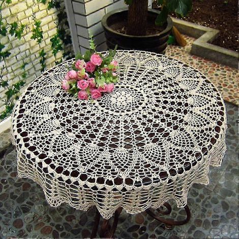 Nappe en coton blanc crocheté - Parfaite pour la décoration de table de mariage - 90 cm - Beige (1/5)