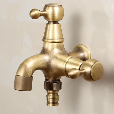 Robinet de jardin, laiton, eau froide, double sortie, mural (1/5)