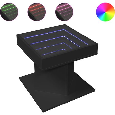 Mesa de centro de salón de diseño moderno con LED 50 x 50 x 45 cm madera de ingeniería negra y cristal DEC037575