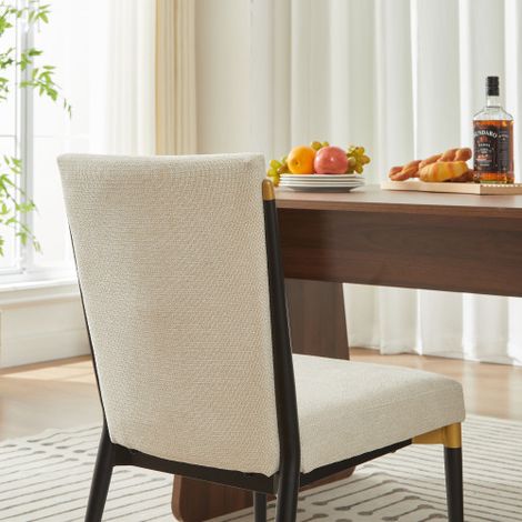 Ensemble de 2 chaises de salle à manger modernes, chaises de salle à manger minimalistes de style scandinave avec pieds noirs et dorés, coussin en tissu couleur crème pour la table à manger