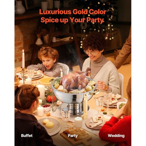 Lot de 4 plats chauffants buffet or 5 L acier inoxydable avec 4 bacs gastronormes couvercle verre support pliant réchaud mariage fête banquet (1/5)