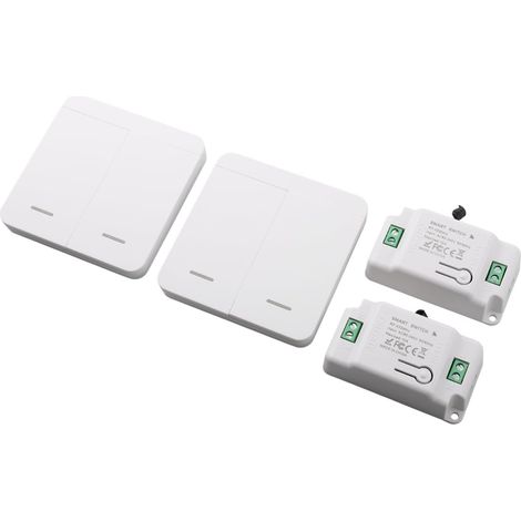 Kit d'interrupteur à télécommande 2 voies, émetteur RF sans fil et 2 récepteurs, système extensible ampoules LED fluorescentes, blanc (1/5)